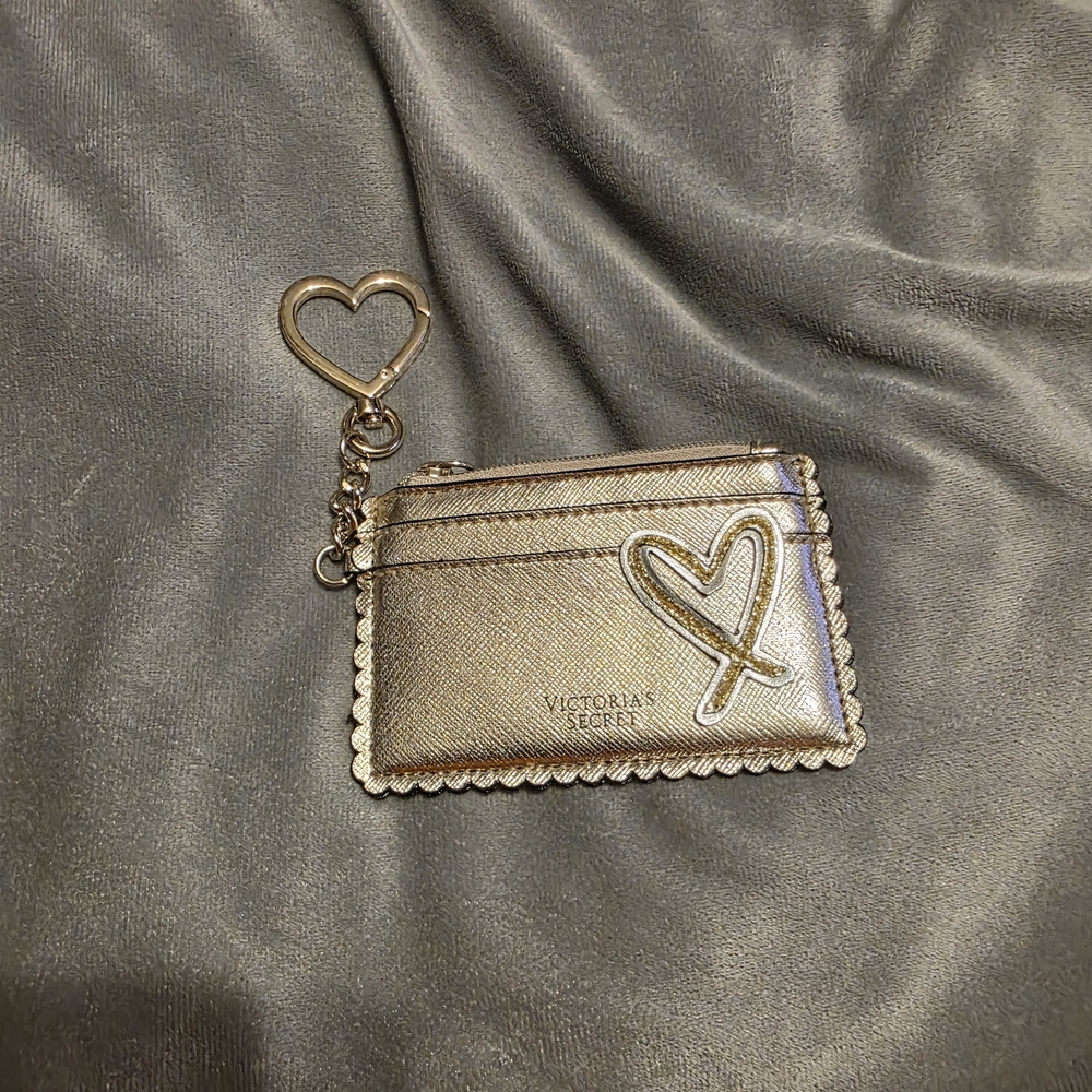 Victoria's Secret Metallic Gold Card Holder with Heart Keychain